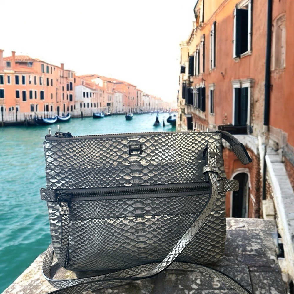 H By Halston Designer Python Embossed Leather Cro… - image 1